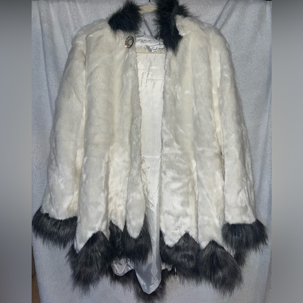 Faux Fashion white fur coat.